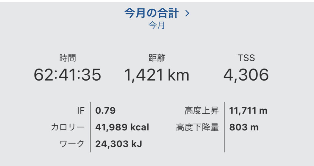 1月のトレーニング合計